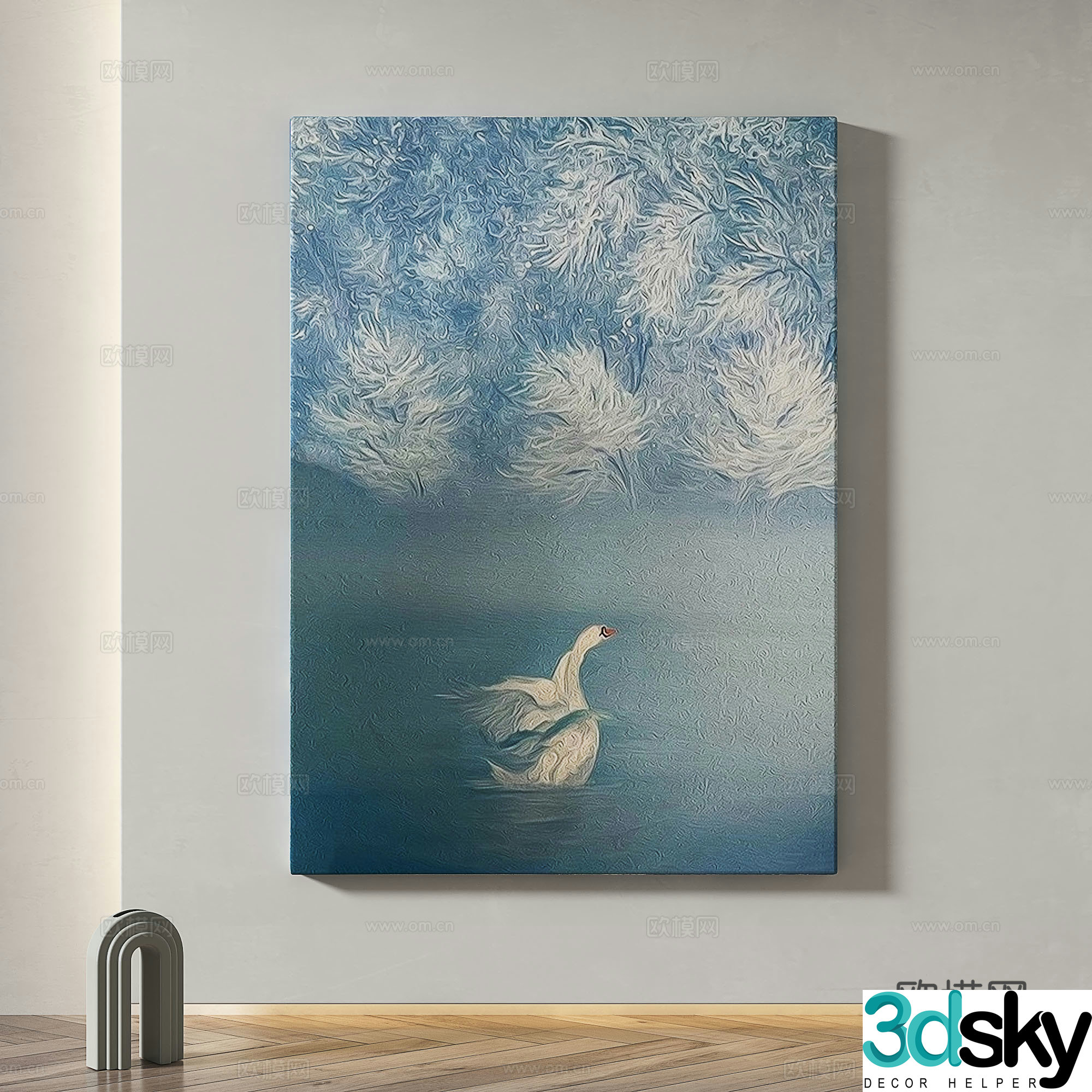 Modern simple abstract light luxury wasabi texture decorative painting 3d model