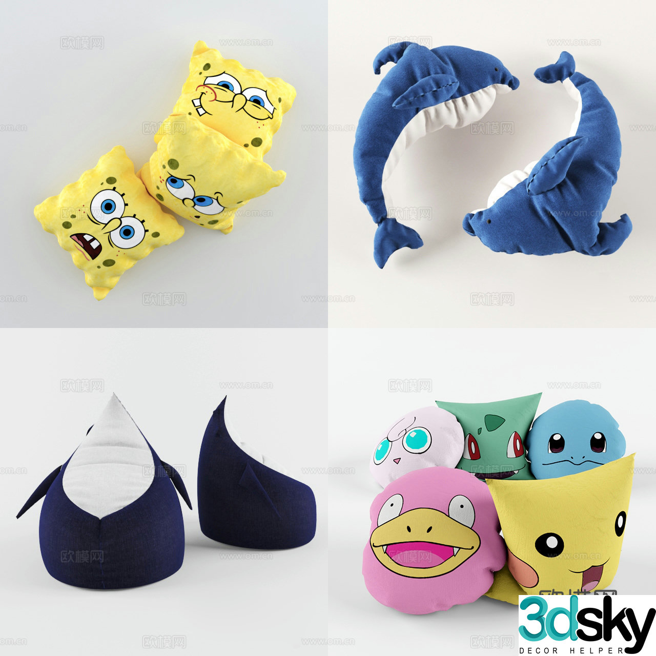 Modern children’s pillow dolphin spongebob digimon pillow 3d model