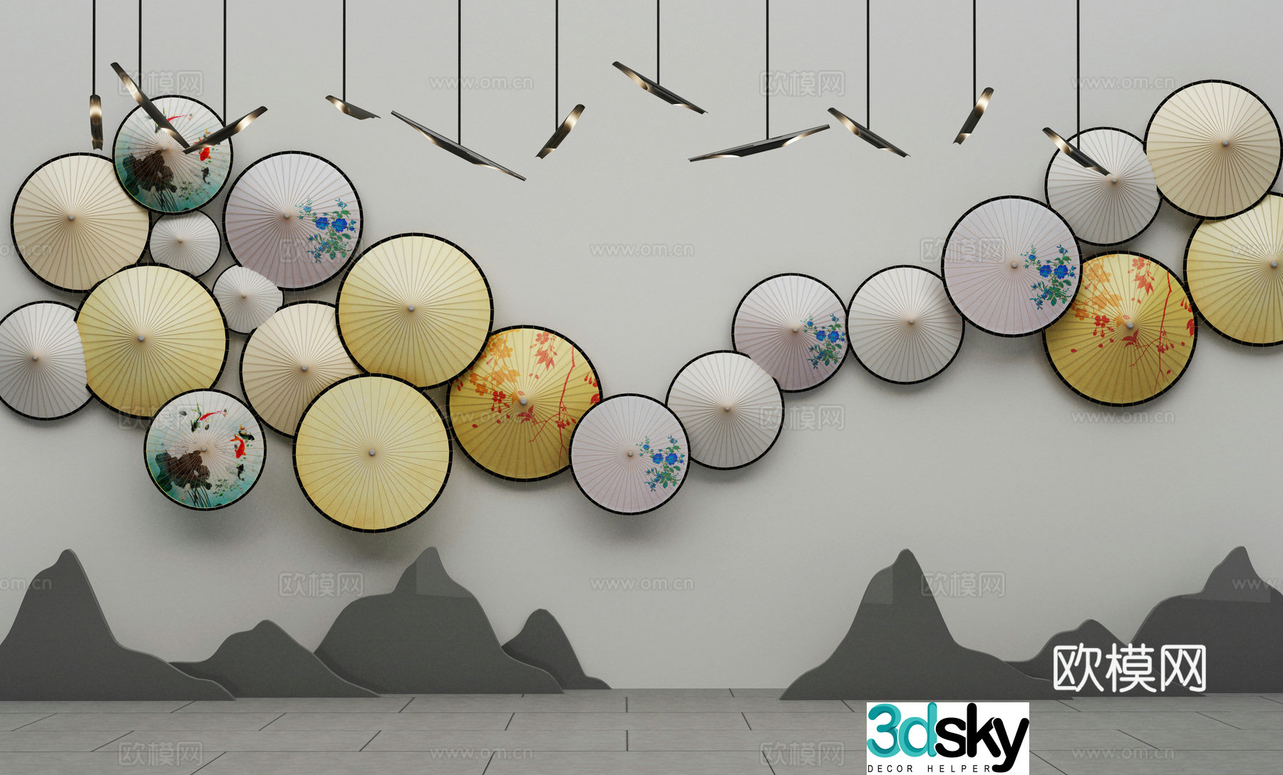 New Chinese oil umbrella combination 3D model