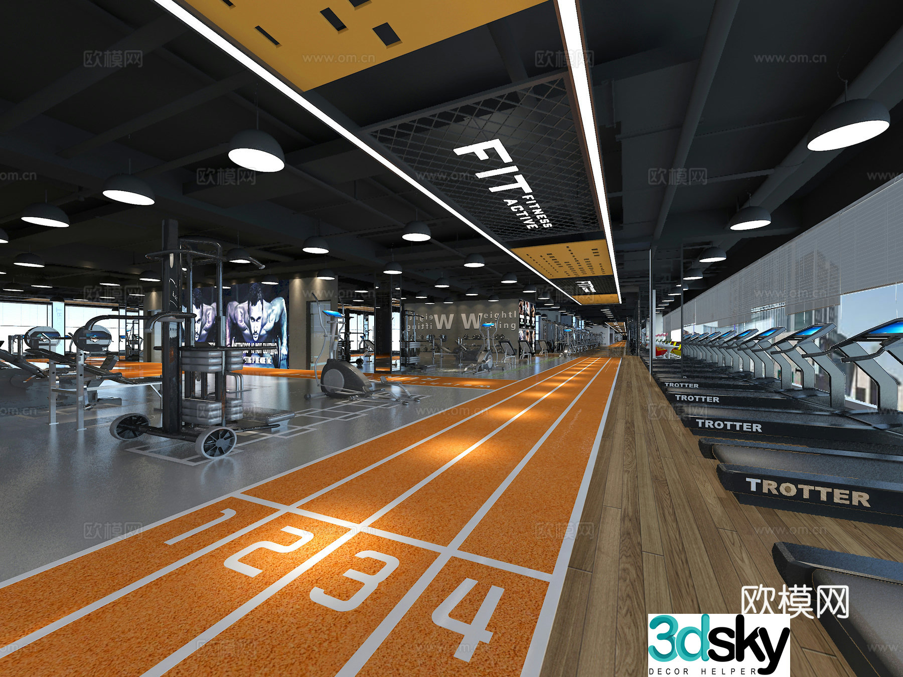 Industrial style gym public area front desk 3D model