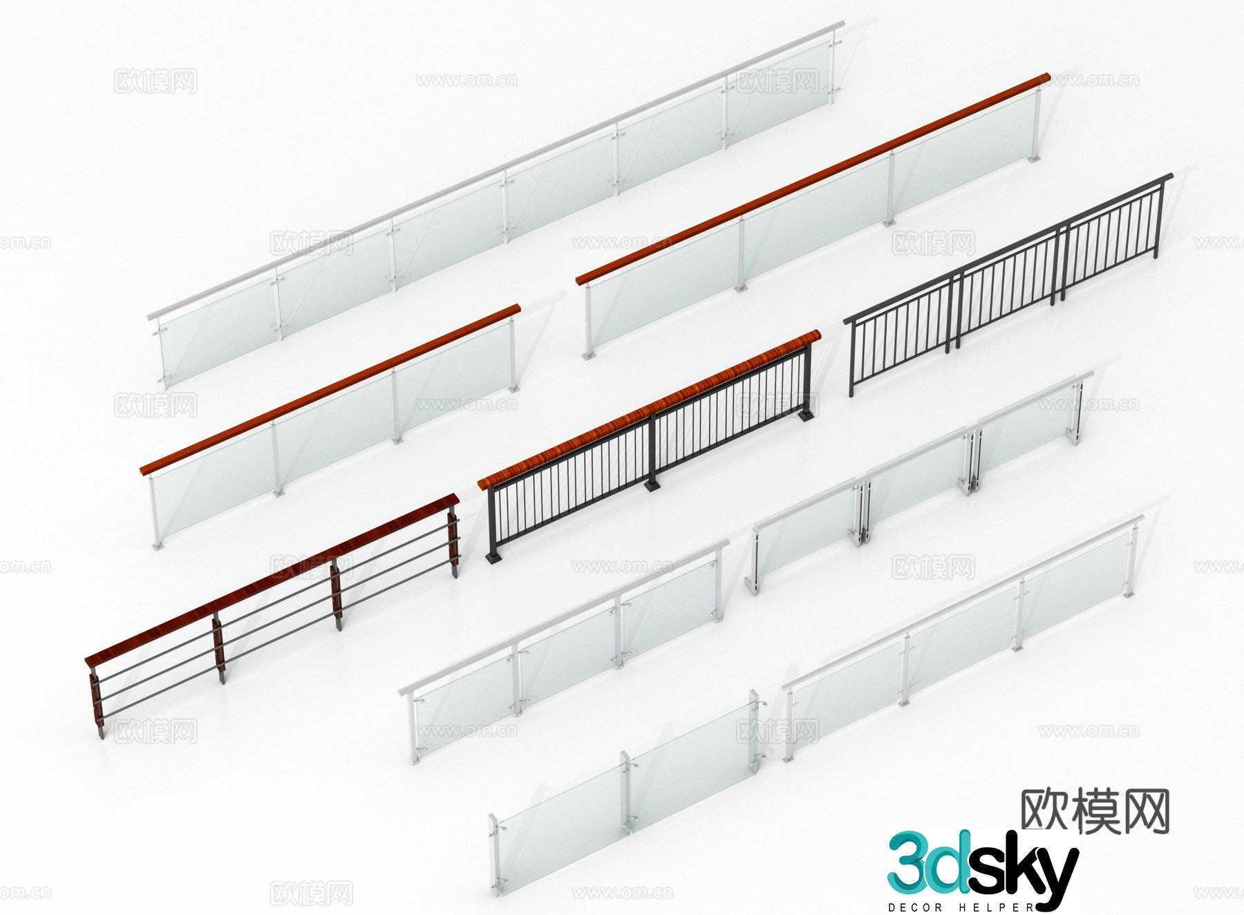 Modern fence guardrail glass railing guardrail balcony guardrail 3d model