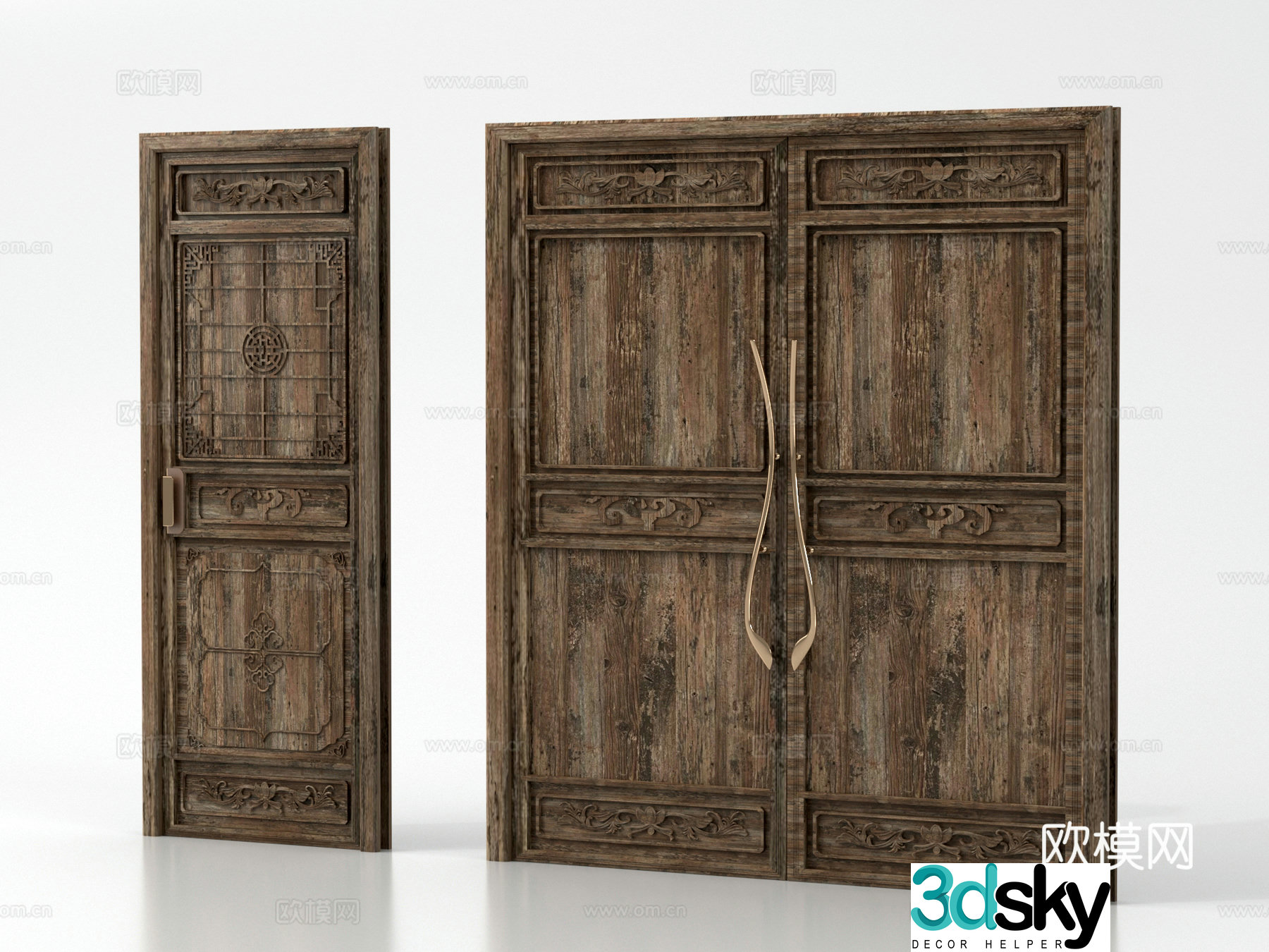 Modern courtyard door Single open door Double open door Old wooden door 3d model
