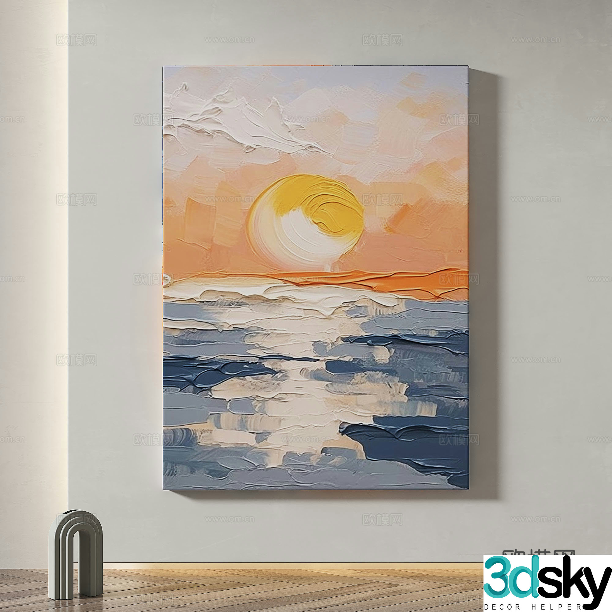 Modern simple abstract light luxury wasabi texture decorative painting 3d model