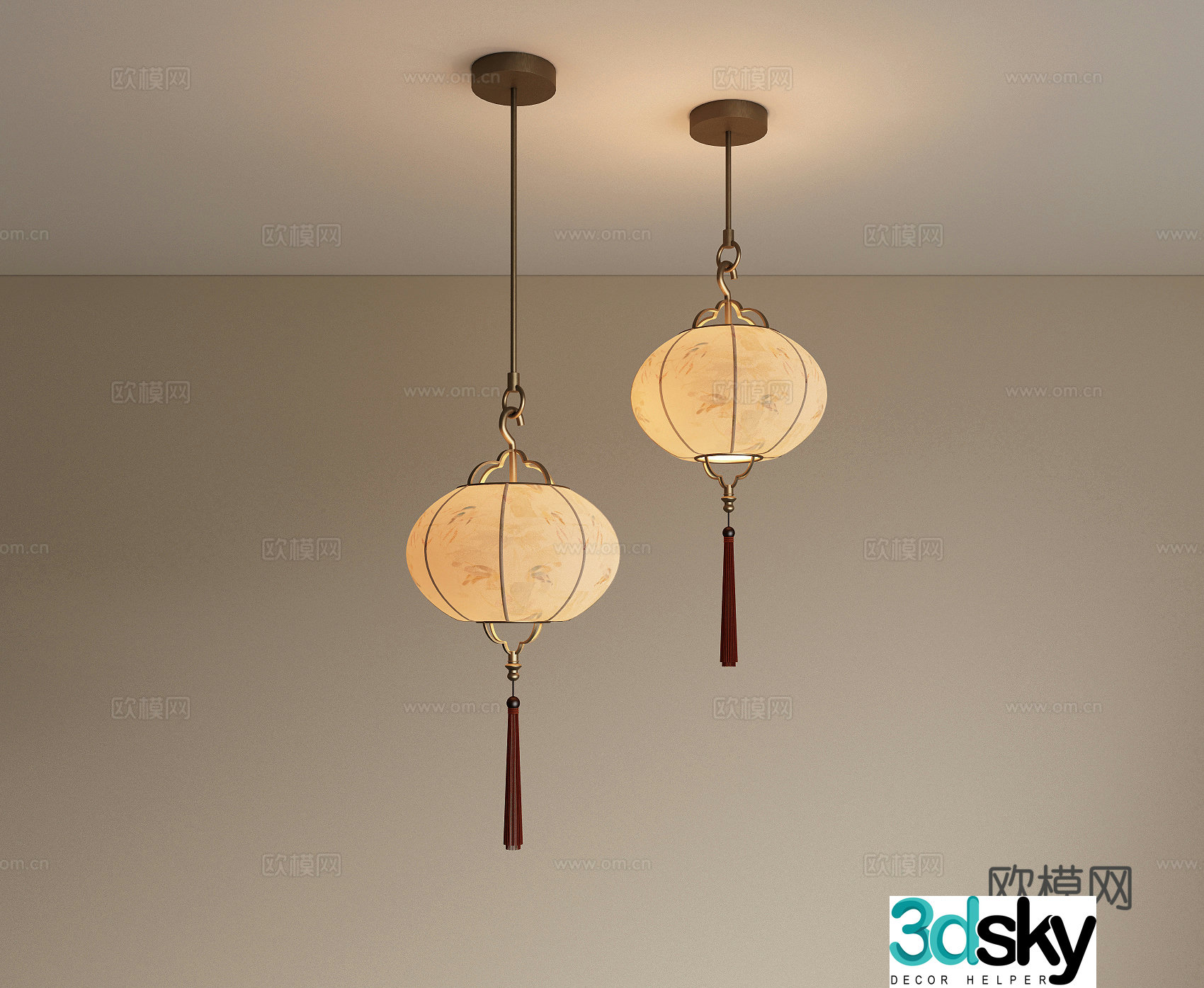 New Chinese style flower and bird lantern Zen chandelier Restaurant chandelier Chandelier combination Bedside chandelier 3D model