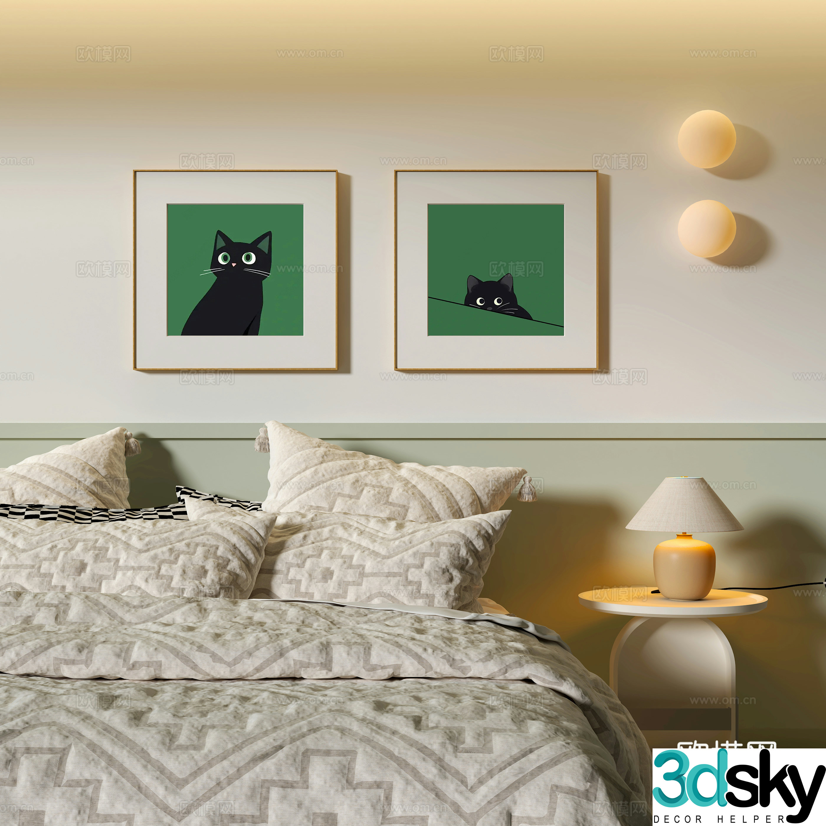 Modern bedroom decoration hanging painting desk lamp wall lamp animal hanging painting 3d model
