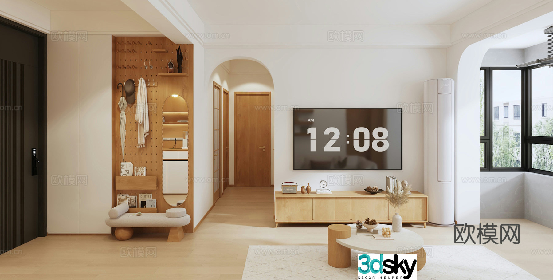 Modern log style dining room 3d model