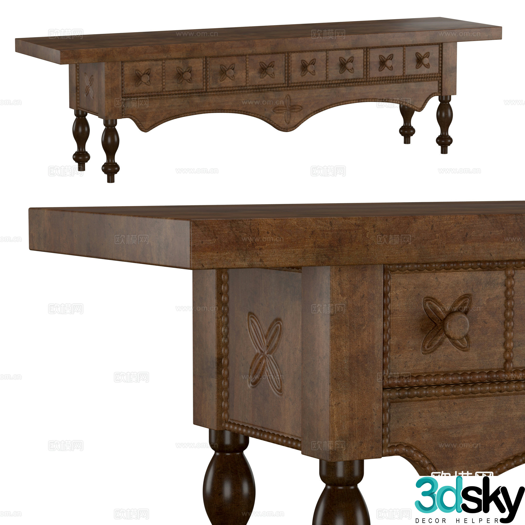 New Chinese style antique oak end viewing platform 3D model