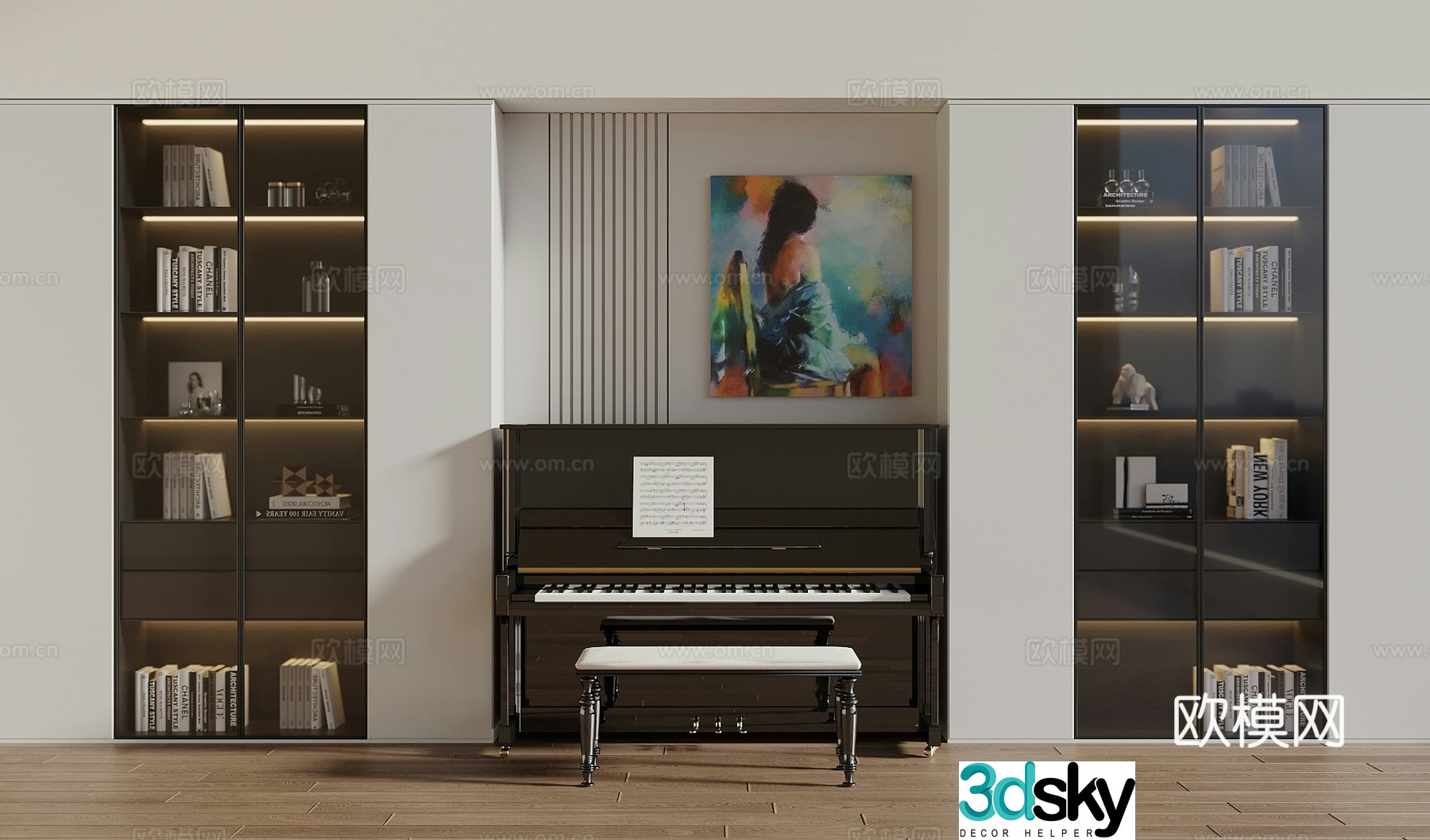 piano piano room decorative cabinet musical instrument bookcase 3d model