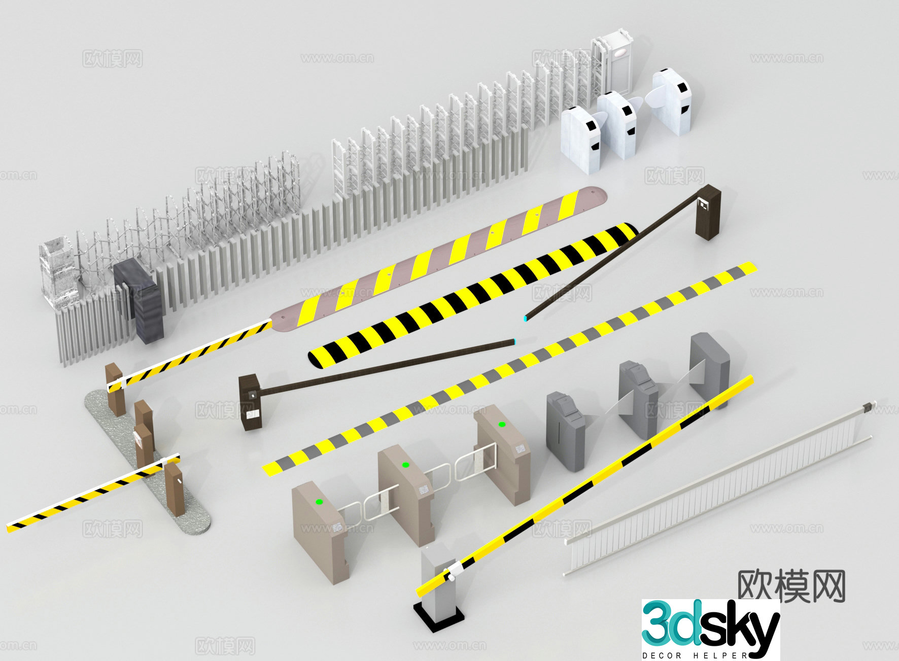 Modern barrier railing, telescopic door, swing gate, entrance gate, access control machine 3D model