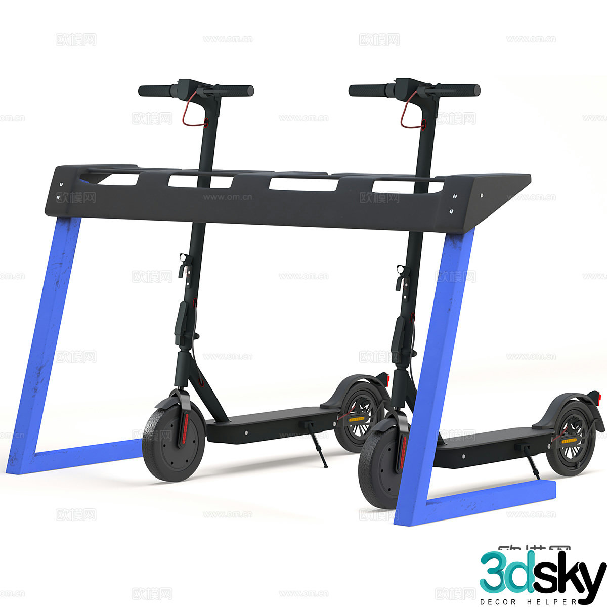 Electric scooter and scooter parking rack 3d model