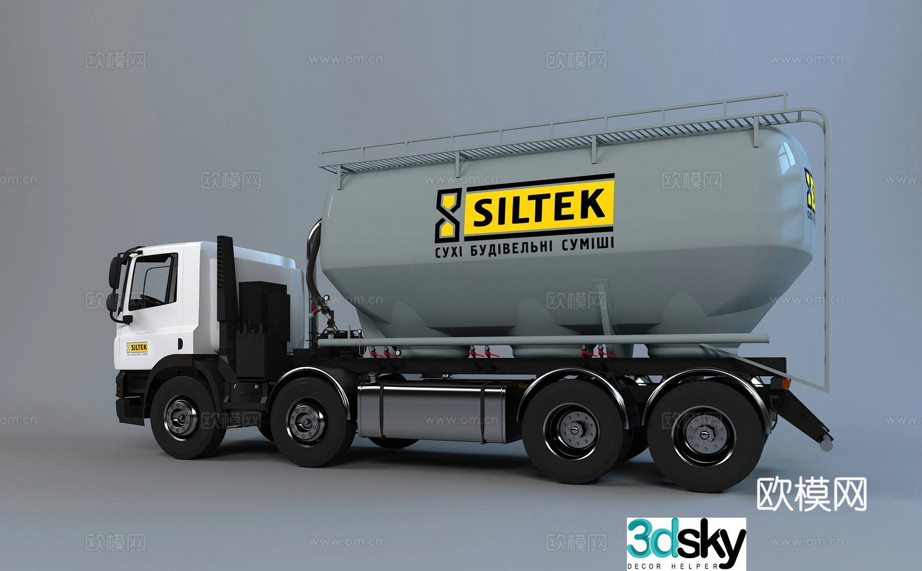 Modern dangerous goods tank transport truck heavy truck concrete truck 3d model