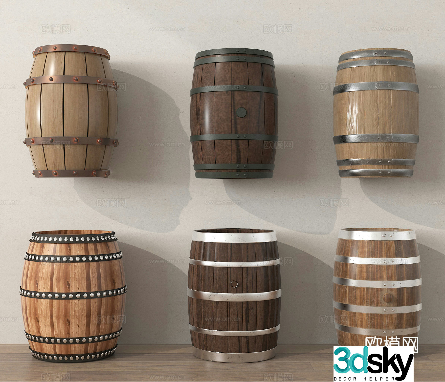 Wood barrel, wine barrel, water barrel, solid wood beer barrel, red wine barrel 3D model
