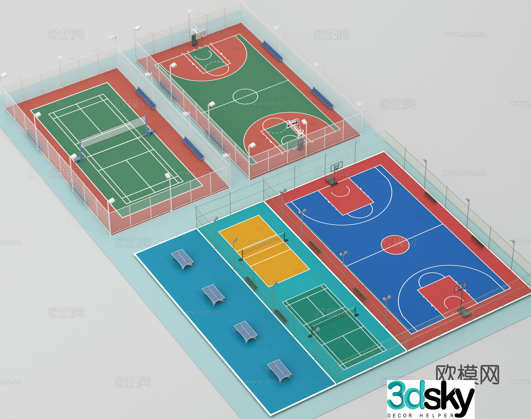 Basketball court tennis court football field table tennis court 3d model