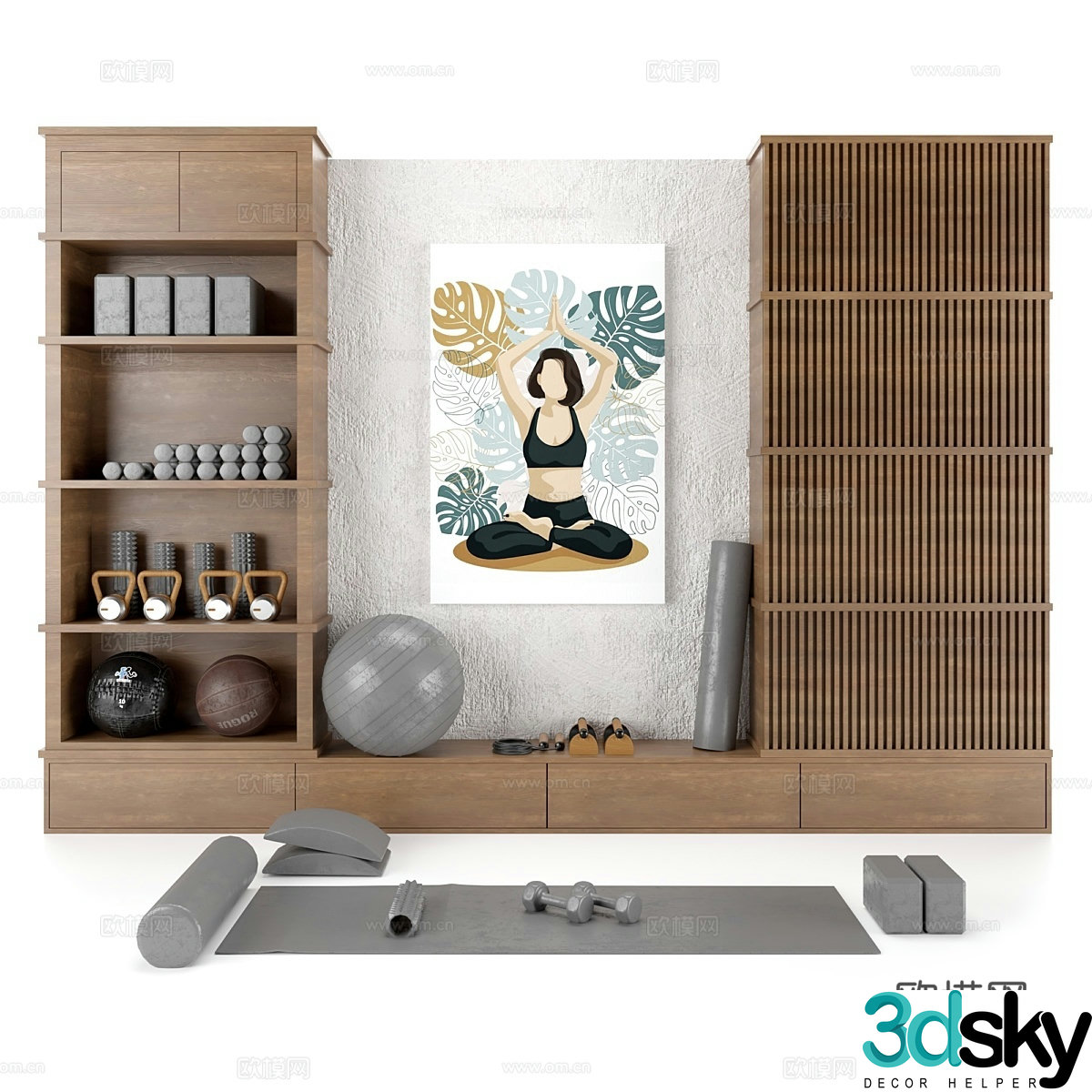 Home gym fitness decoration set 613d model