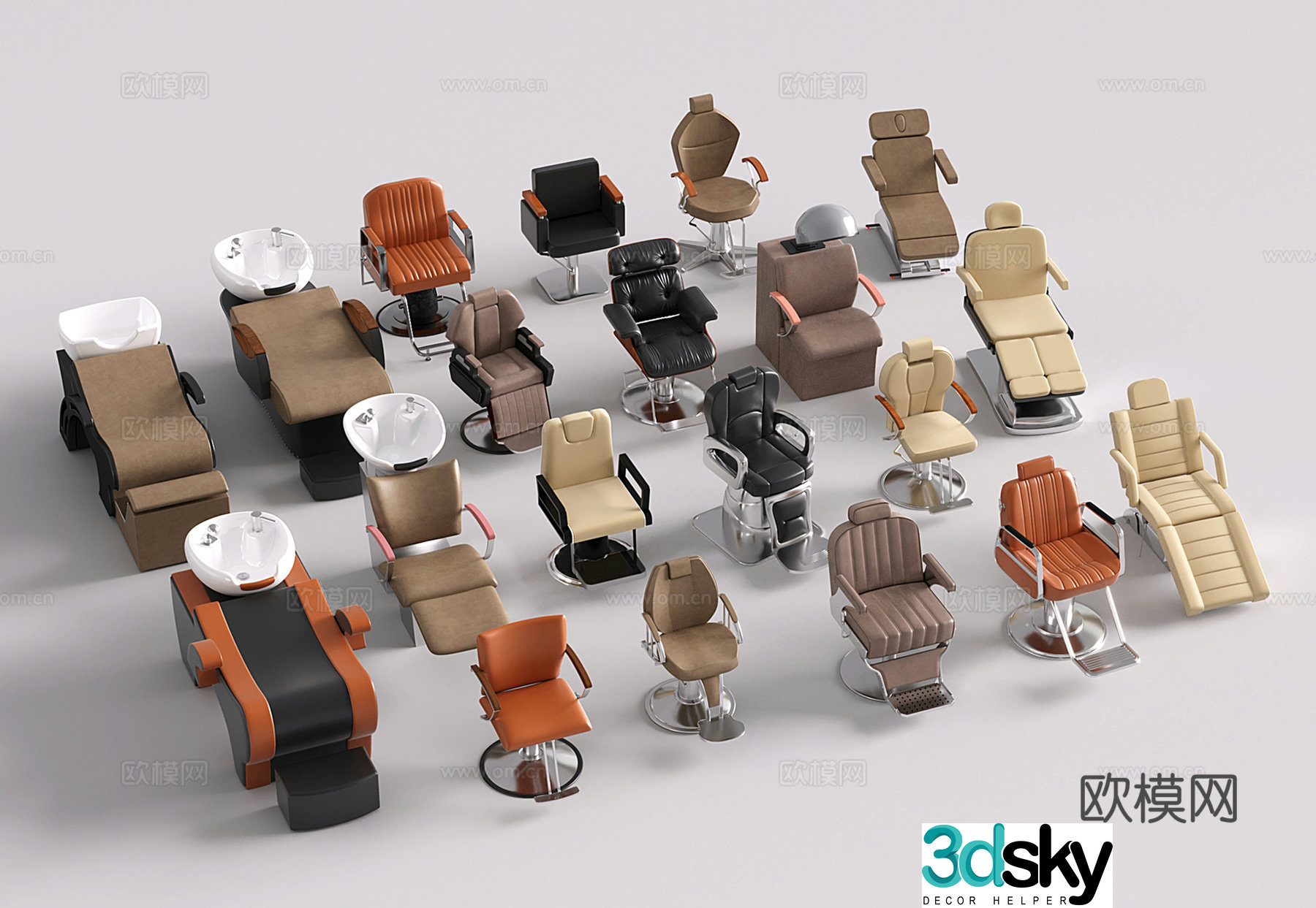 Modern barber equipment, barber chair, shampoo bed, electric beauty bed 3D model