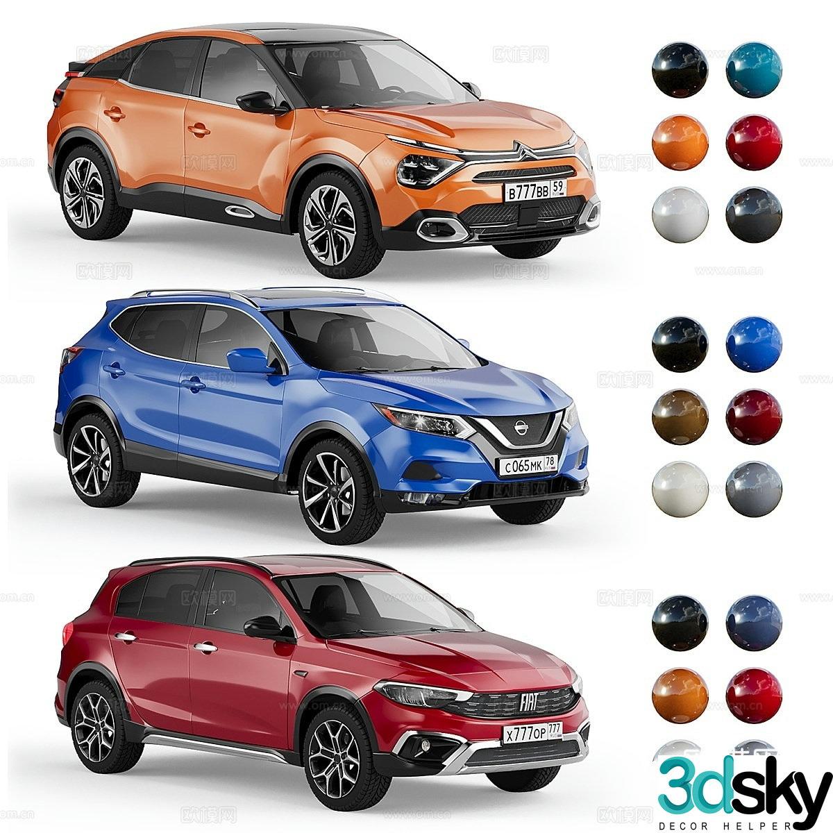 medium polygon car set 5 3d model