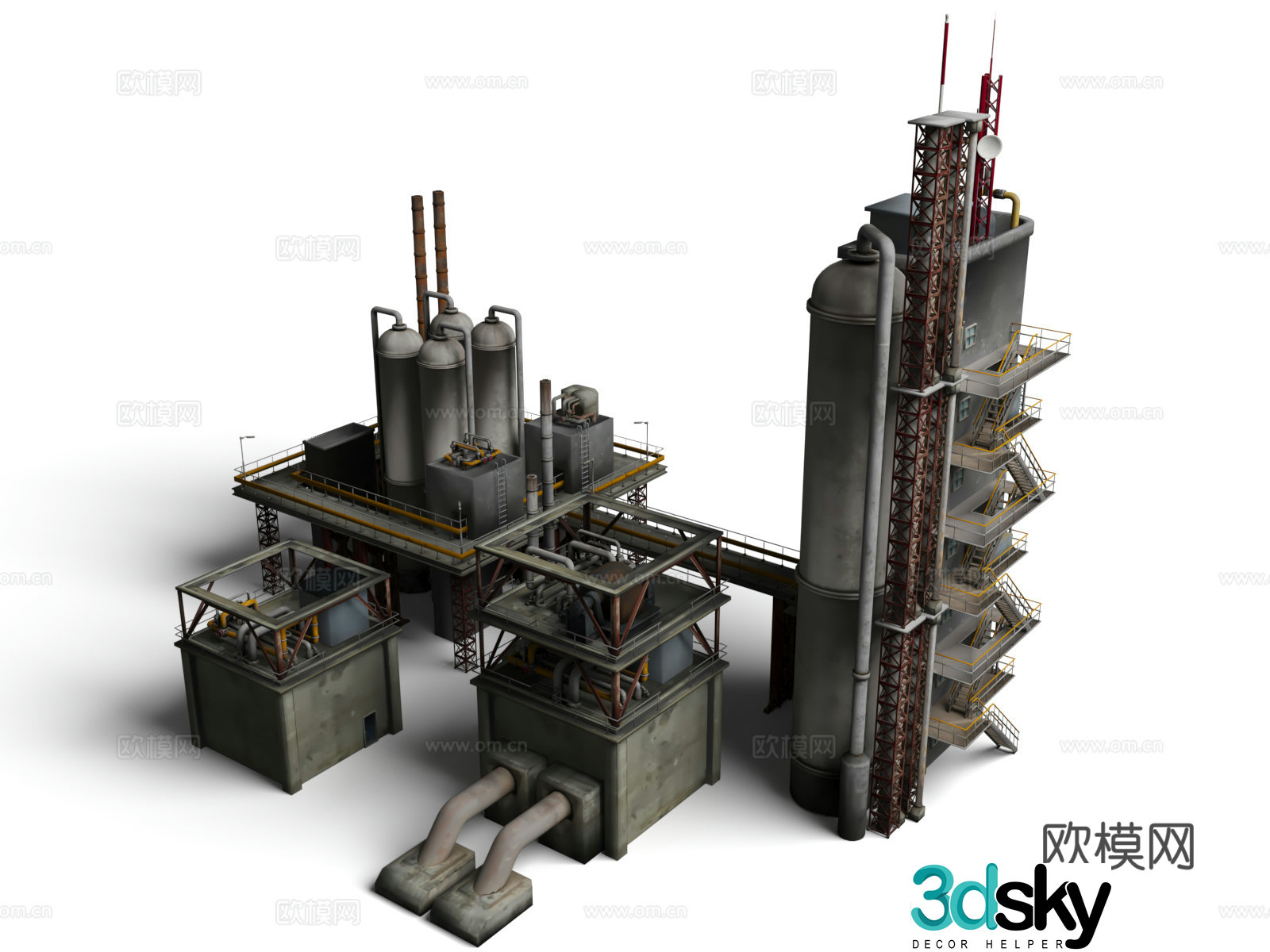 petroleum refining refinery chemical plant filter industrial assets industrial pipeline 3d model