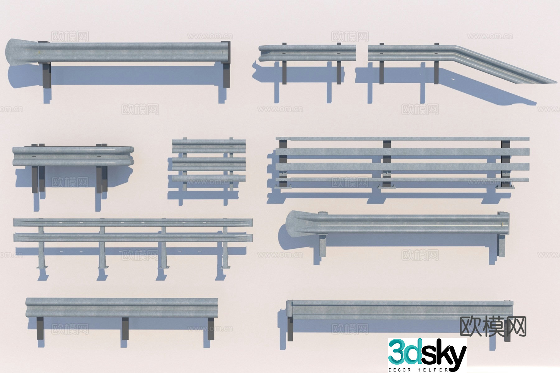 Modern road guardrail combination 3d model