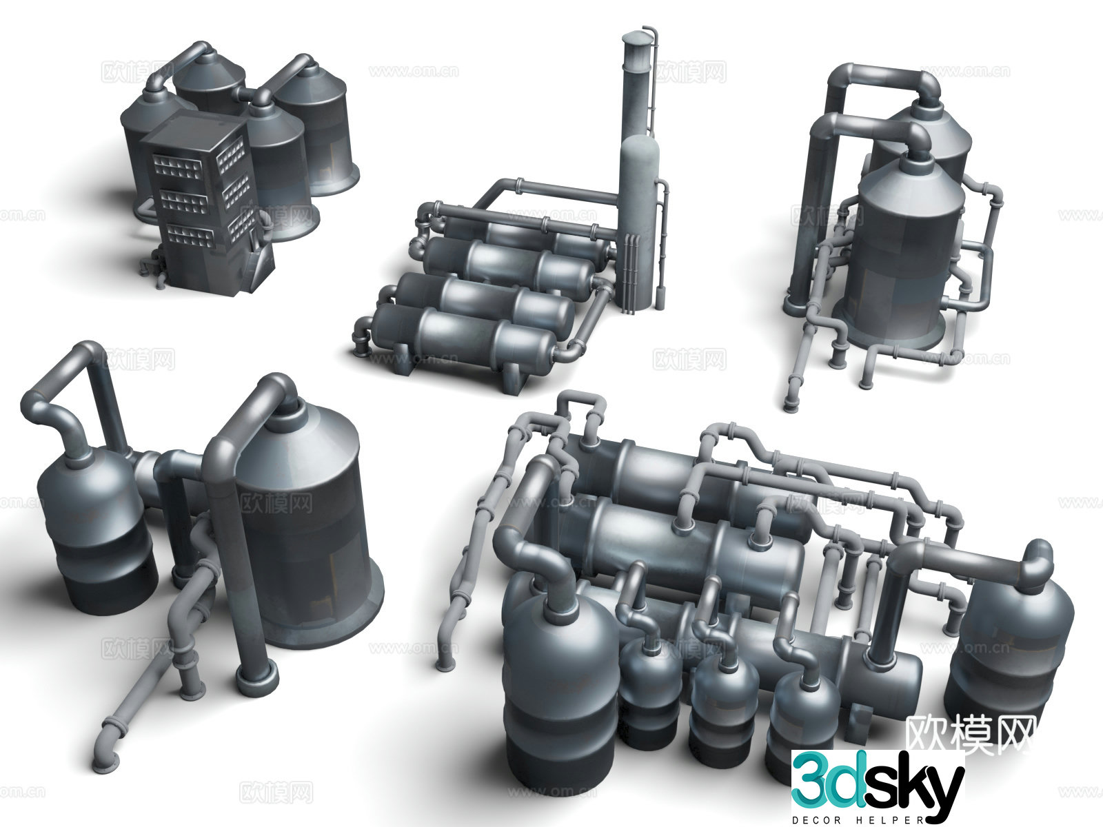 petroleum refining refinery chemical plant filter industrial assets industrial pipeline 3d model