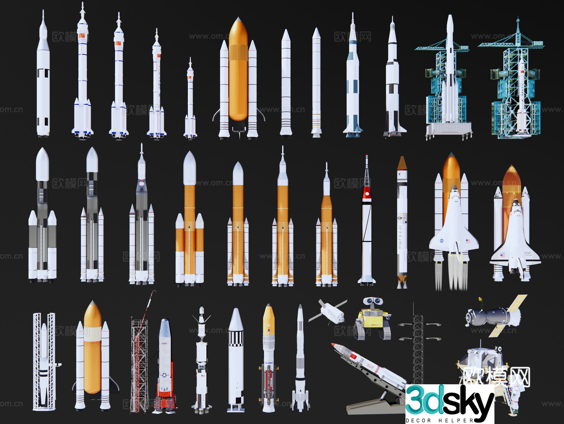 Modern aviation rocket, space shuttle, space capsule, aircraft, Shenzhou rocket, spacecraft 3d model
