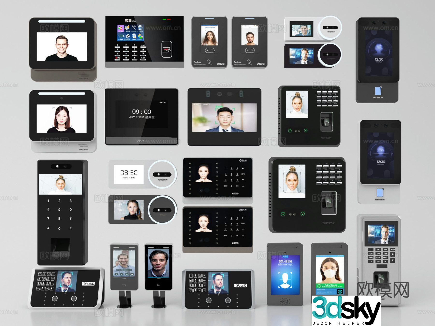 Modern access control machine, punch card machine, face recognition machine, attendance machine, fingerprint attendance machine, face recognition 3D model