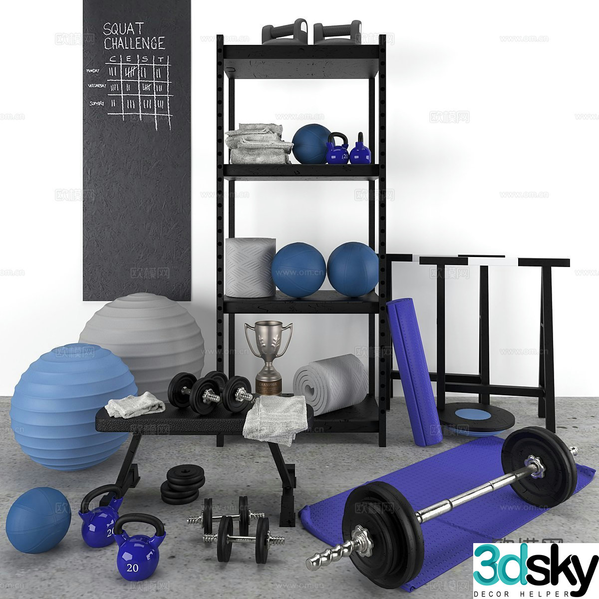 Blue Gray Sports Suit - Home Gym 3d model