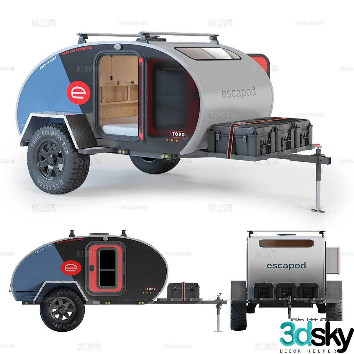 Off Road teardrop trailer ESCAPOD 3d model