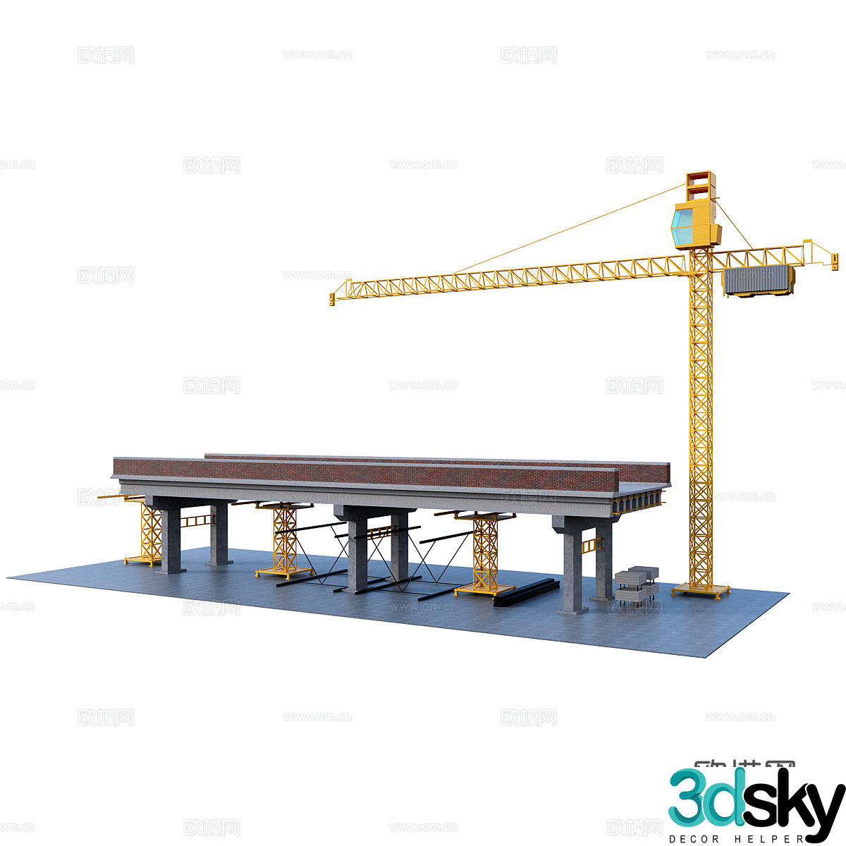 bridge construction tower crane 3d model