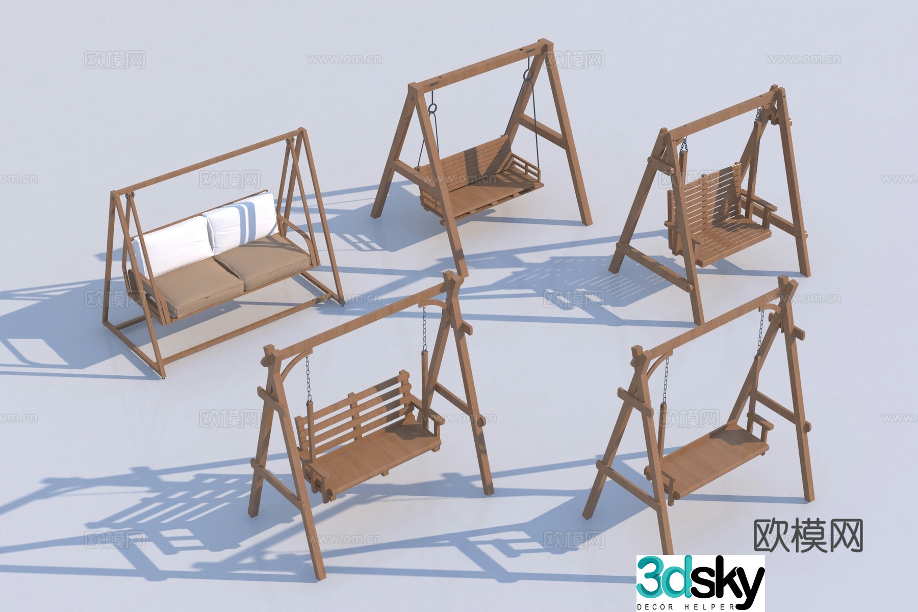 Modern outdoor wooden swing 3d model