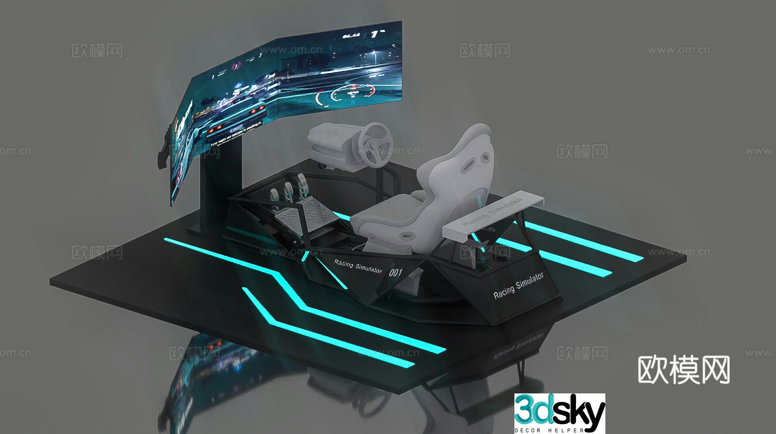 Exhibition hall, booth, experience machine, simulator, technology, game console, computer, racing car, equipment, 3D model