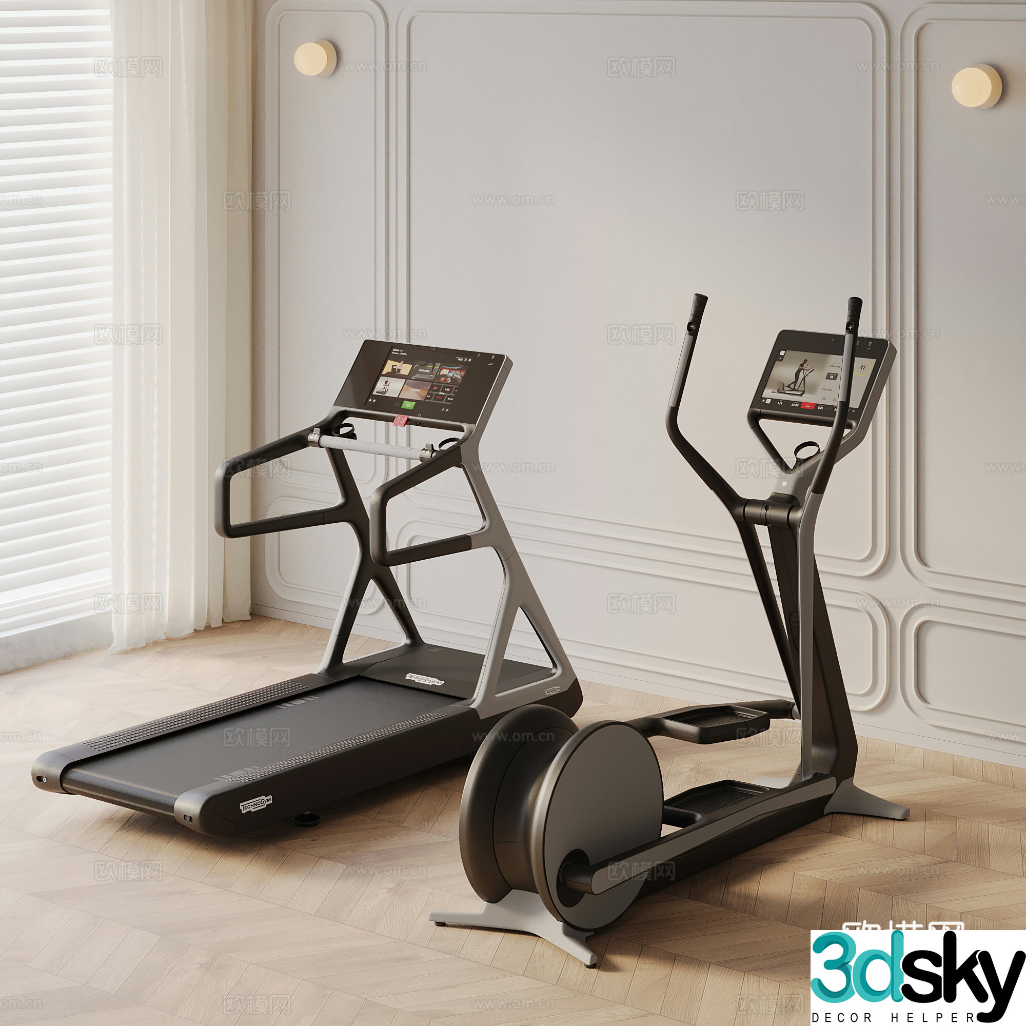 Modern fitness equipment combination treadmill elliptical machine sports equipment 3d model