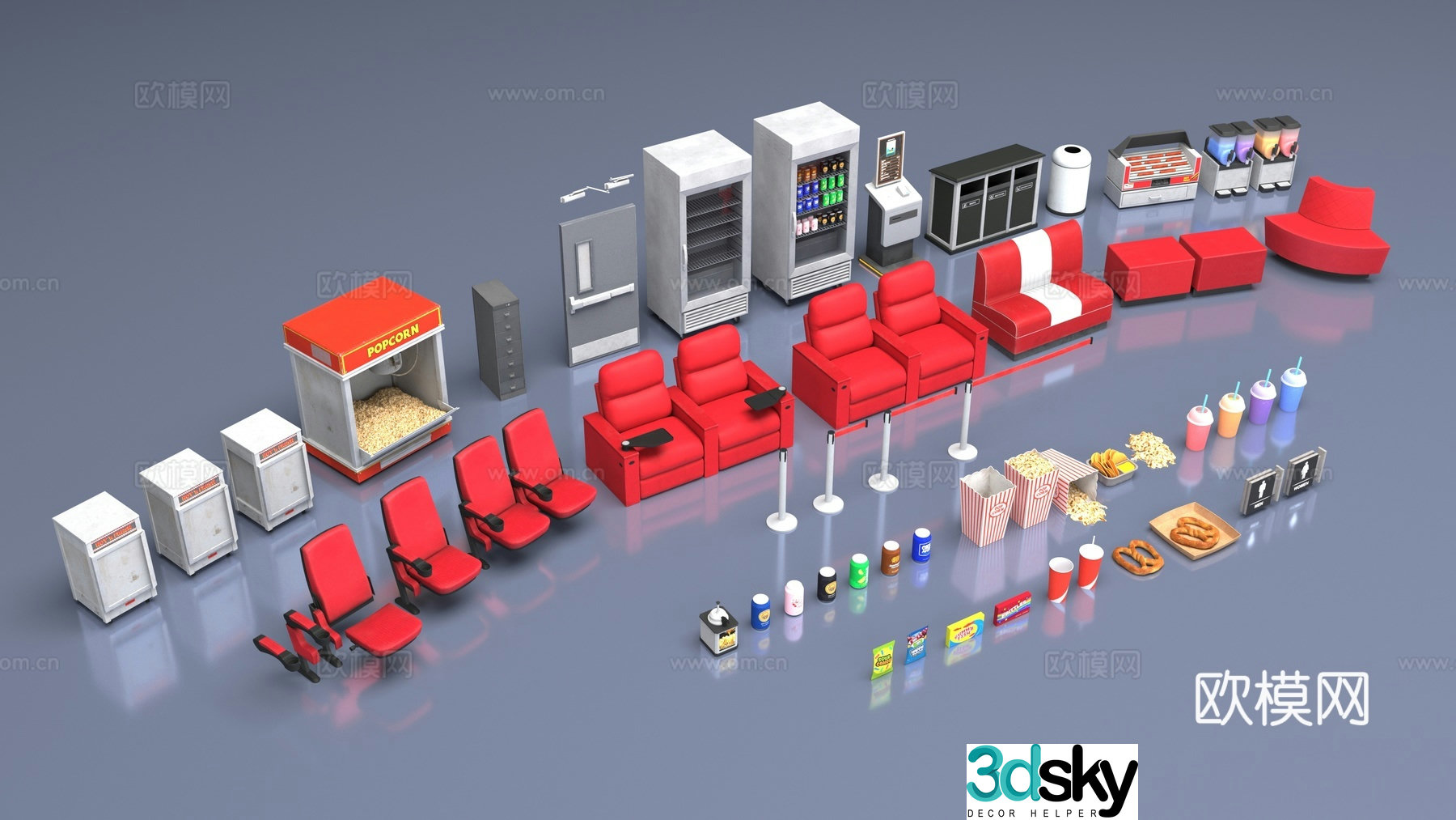 Commercial building interior items 3d model