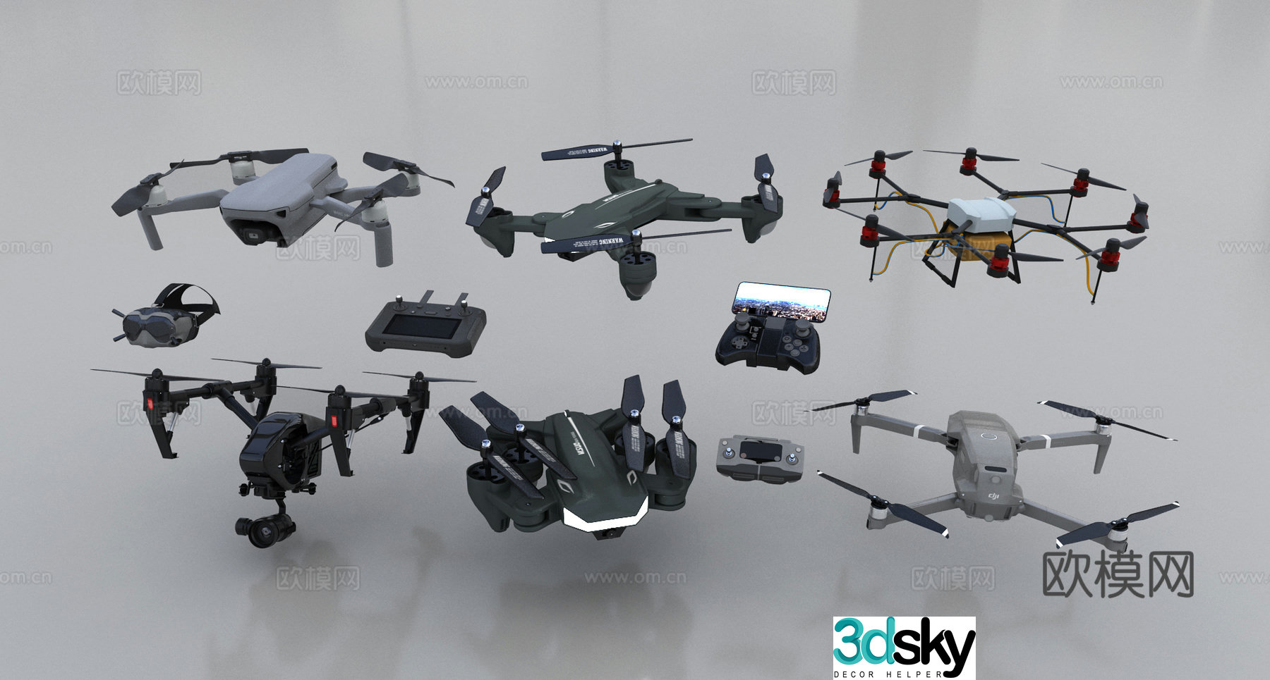 Modern aerial photography drone combination 3d model