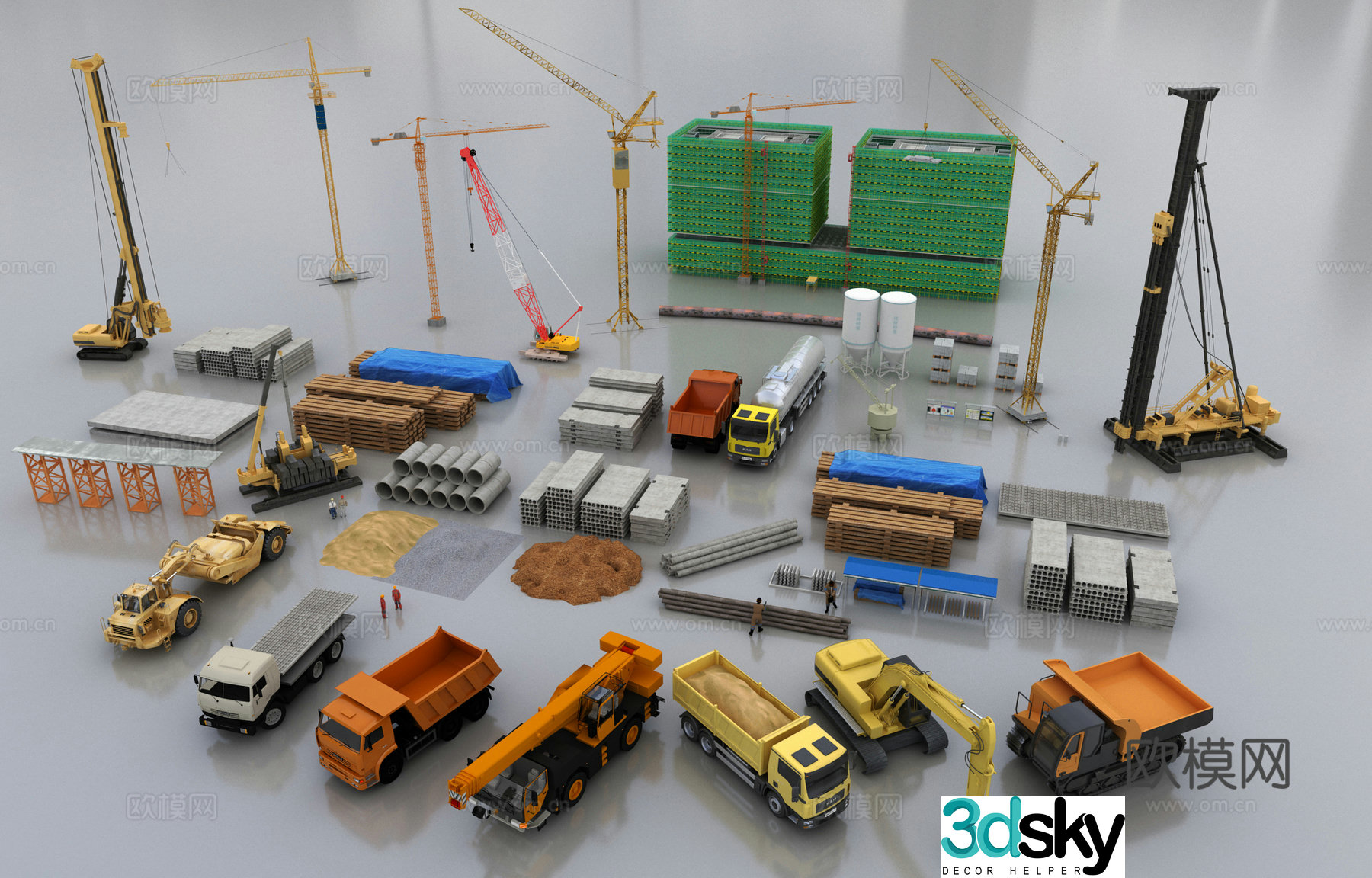 Modern construction facility combination 3d model