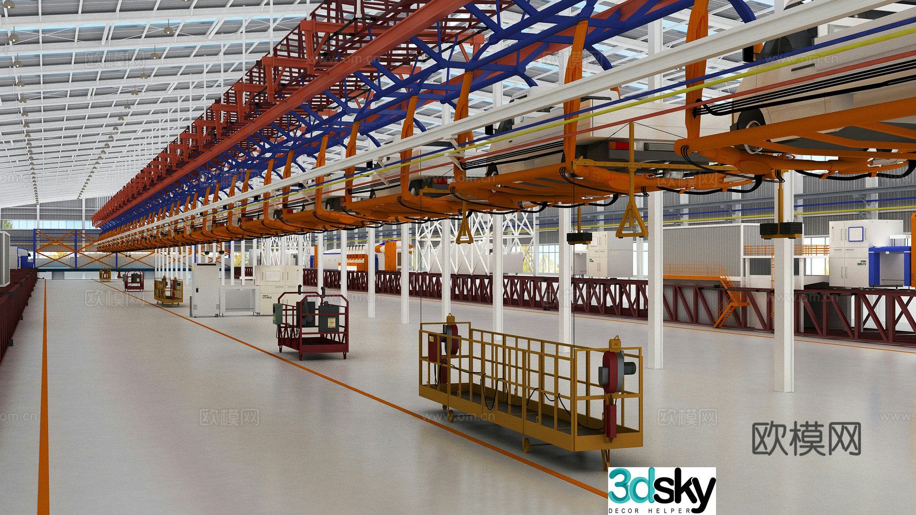 modern workshop factory equipment assembly line production line assembly workshop automobile production 3d model