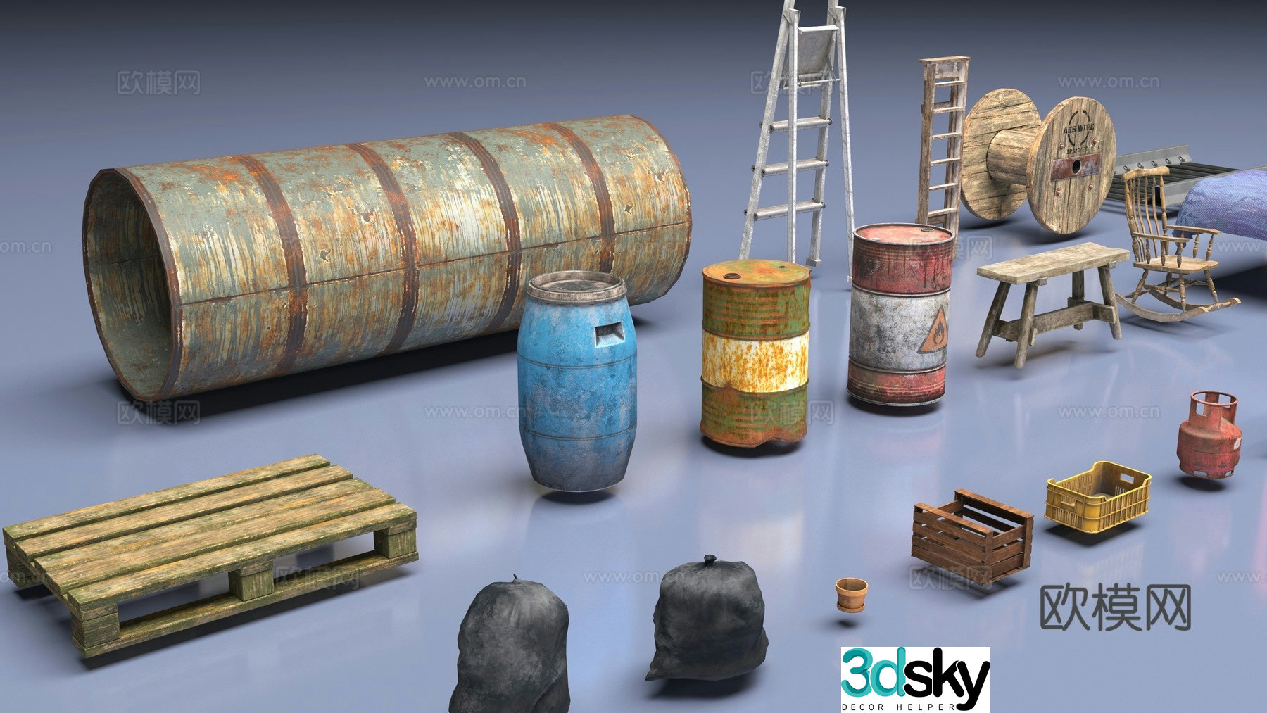 Rusty industrial items 3d model
