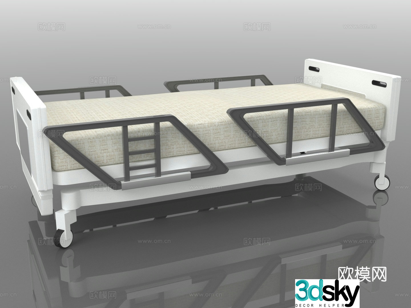 Hospital bed, medical bed, nursing bed, bed rail, mobile bed 3d model