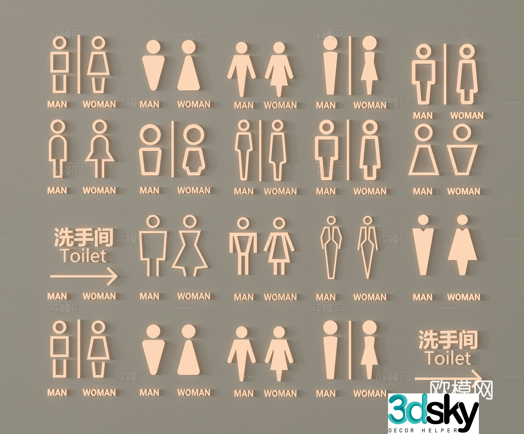 Modern signage bathroom guide sign 3d model
