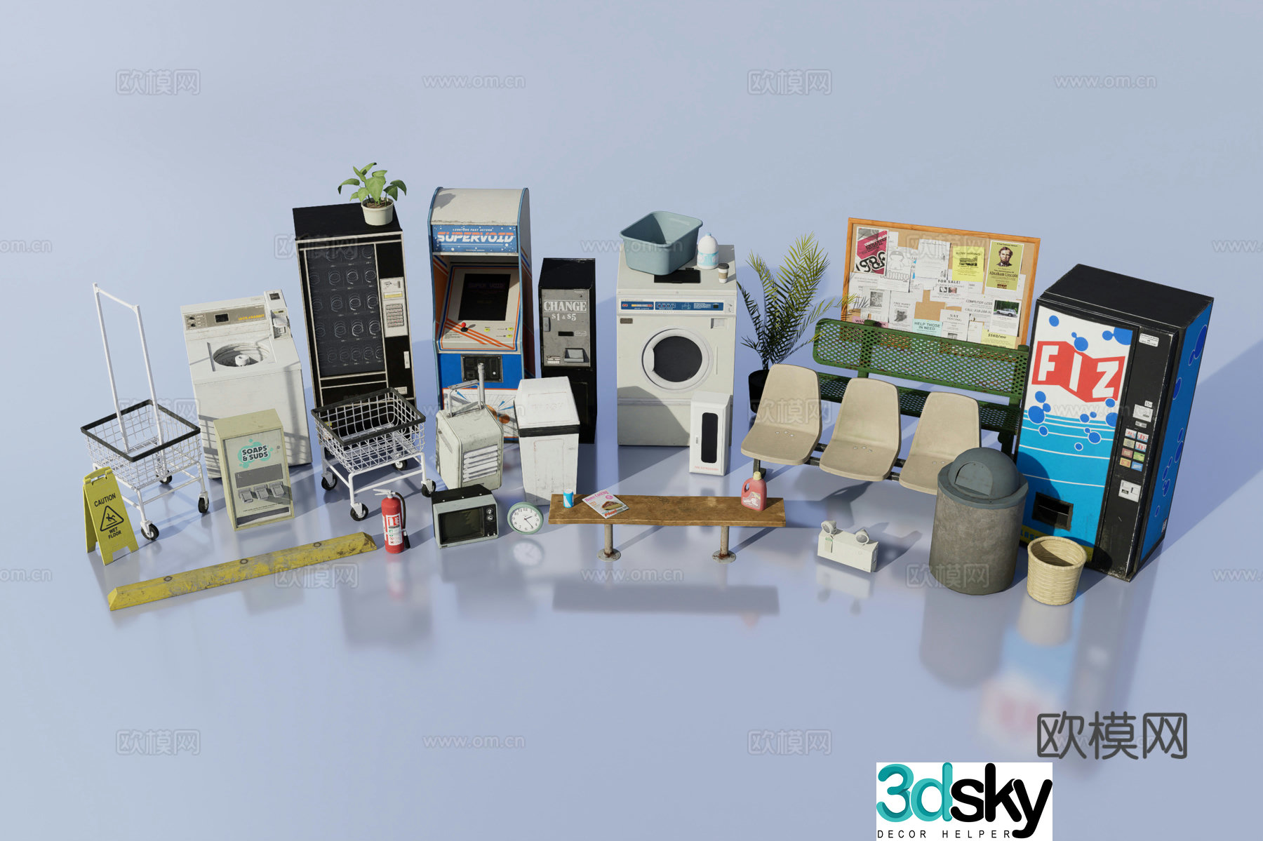 Retro laundry room furniture equipment 3d model