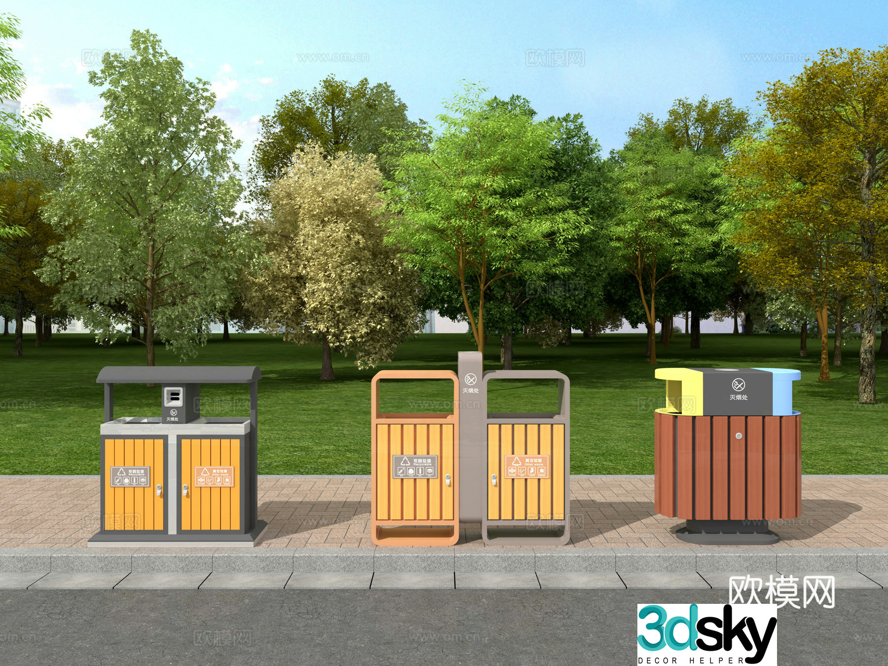 Trash can garbage classification garbage recycling public facilities 3d model