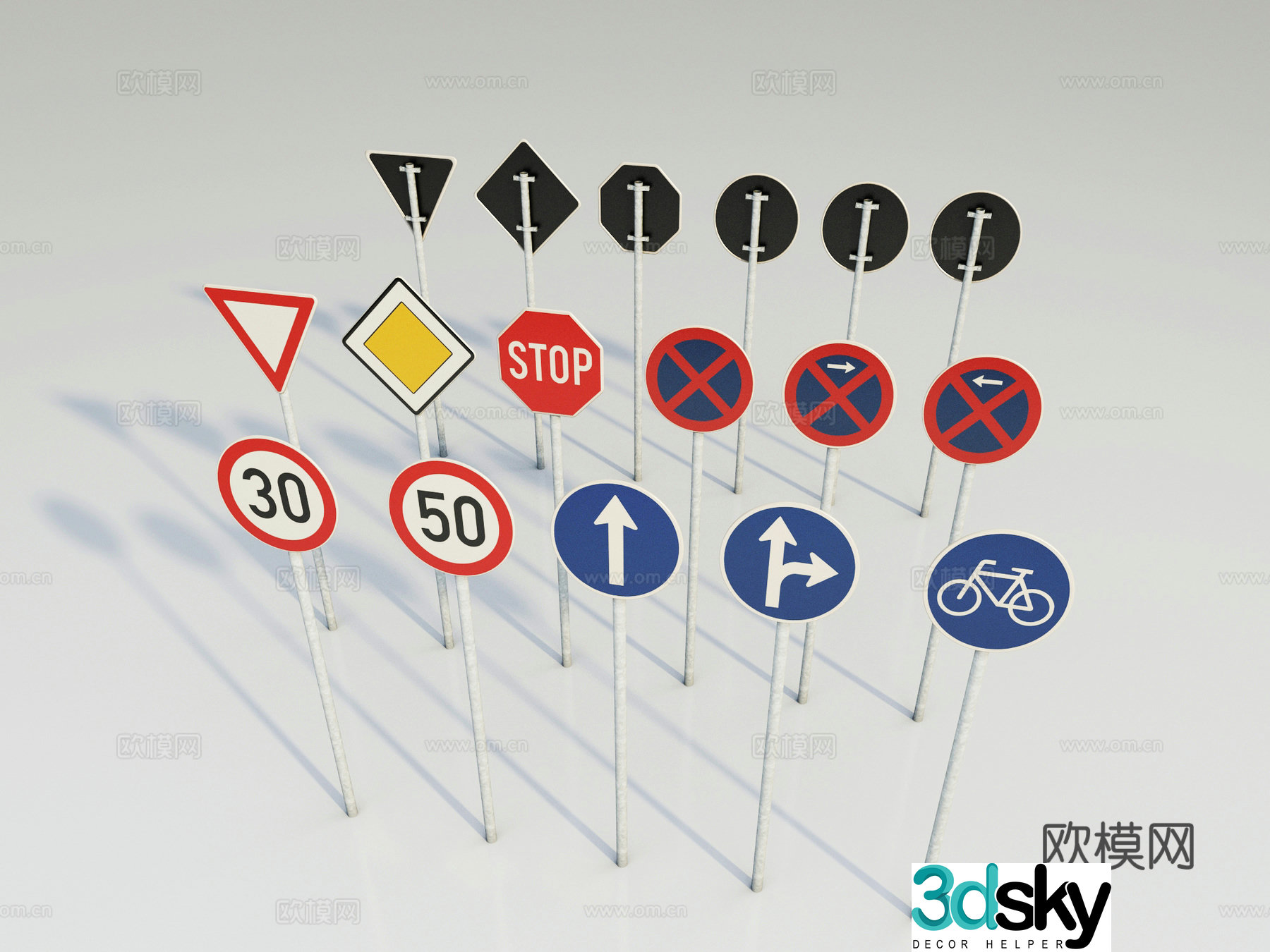 Street sign, speed limit sign 3d model