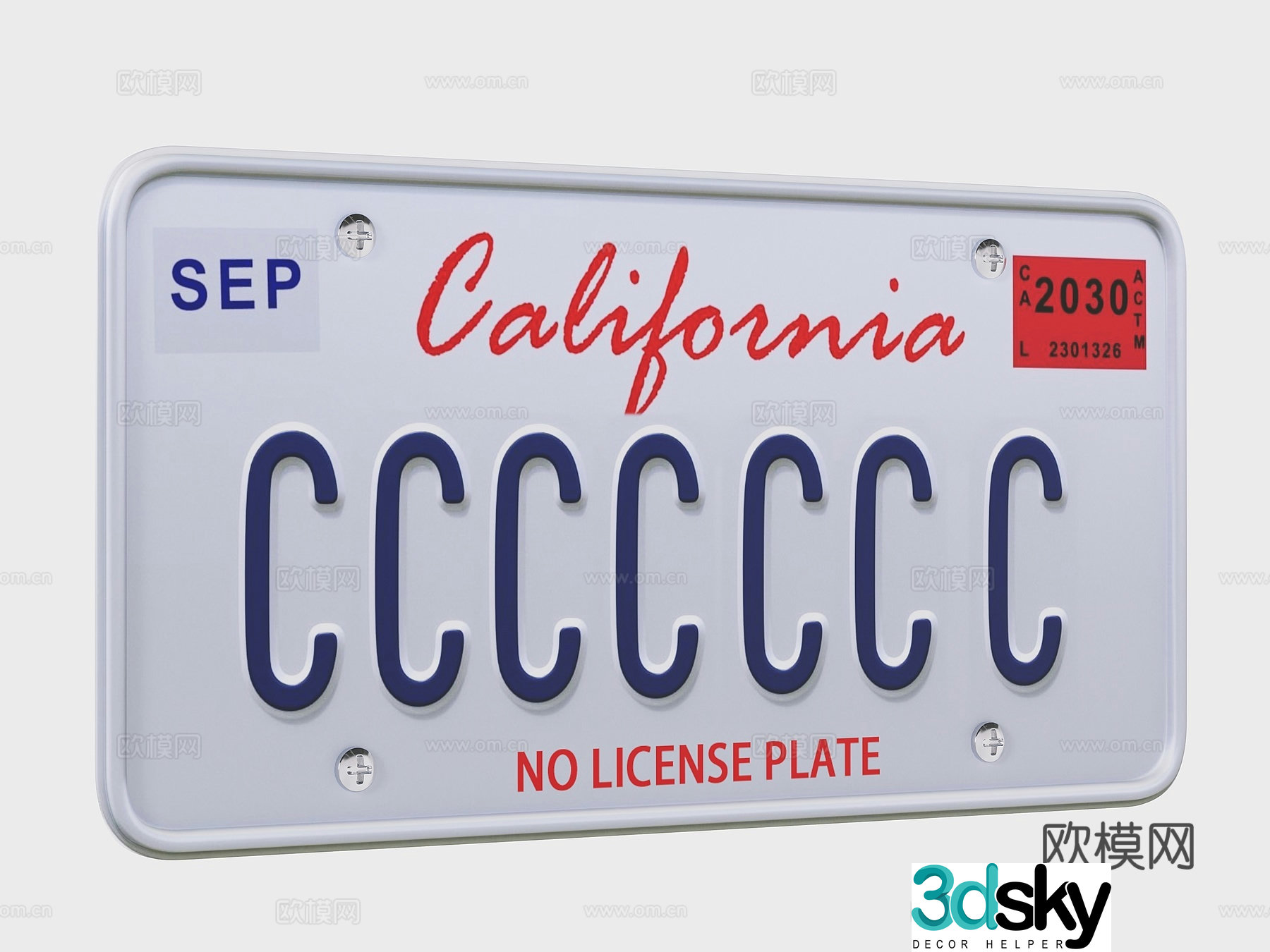 California license plate car license plate 3d model