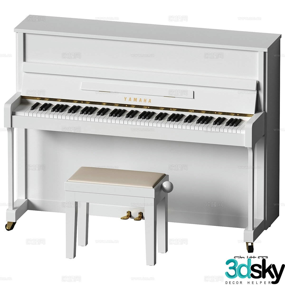 Yamaha B2 PE White - Piano with Stool 3d model