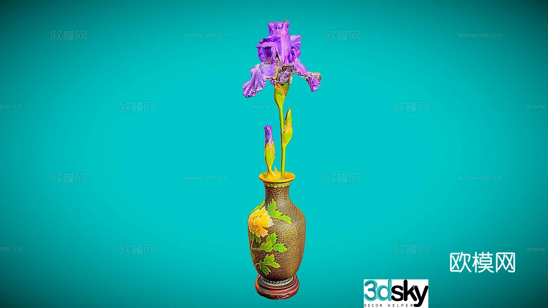 Spring iris with vase 3d model