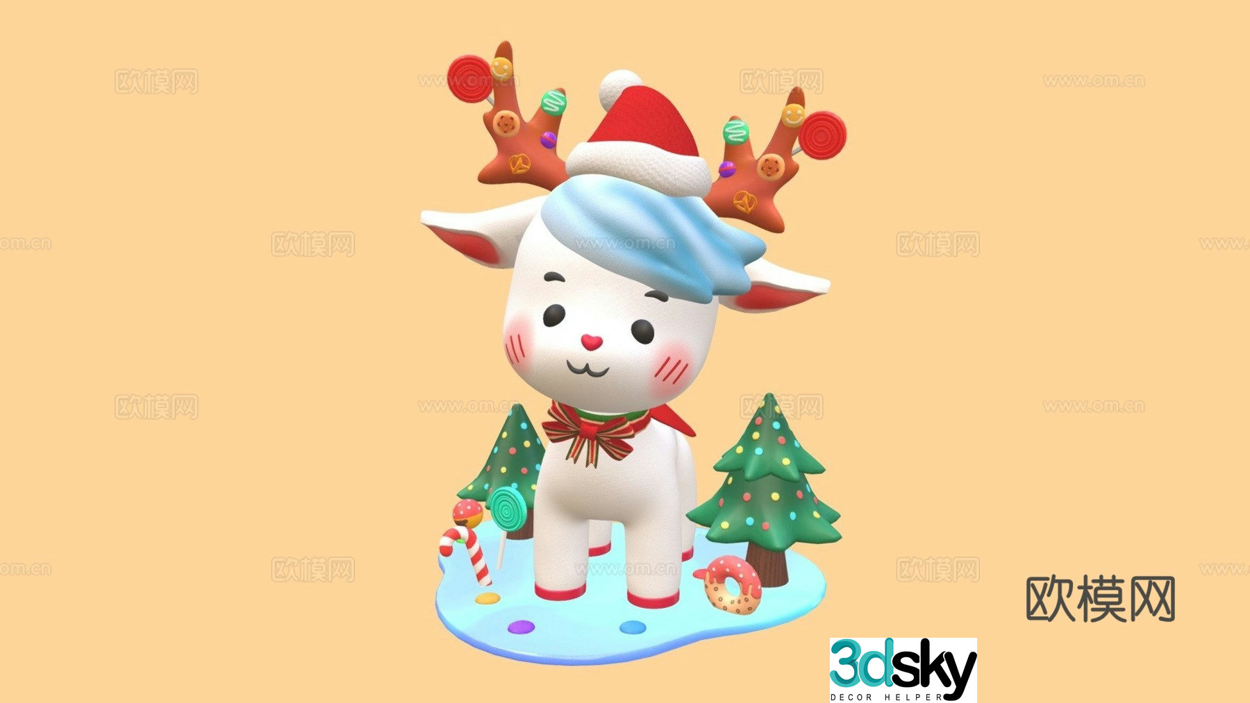 Christmas cute reindeer 3d model