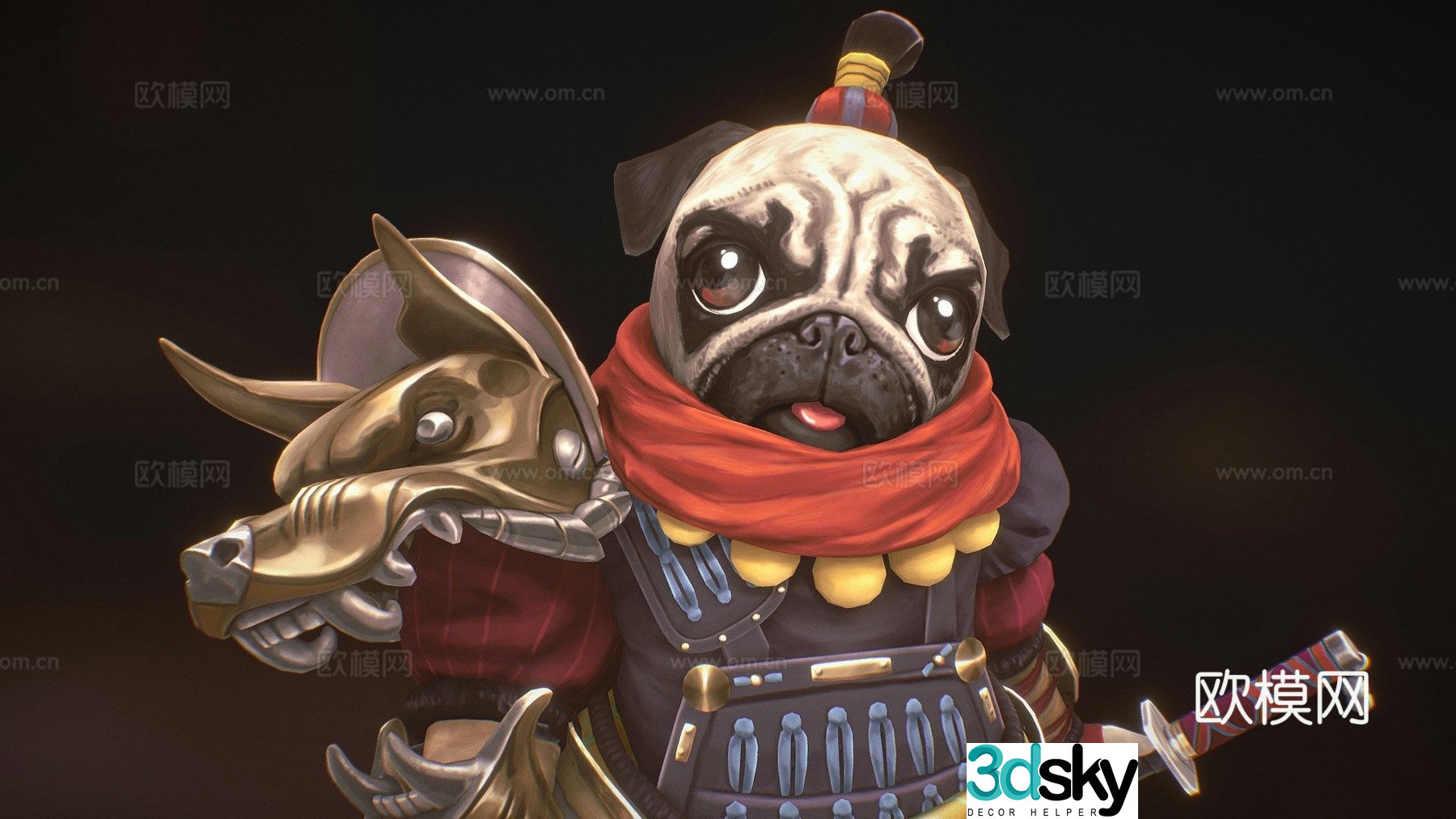 Samurai pug 3d model