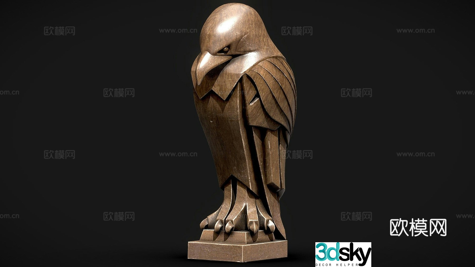Stylized wooden bird 3d model
