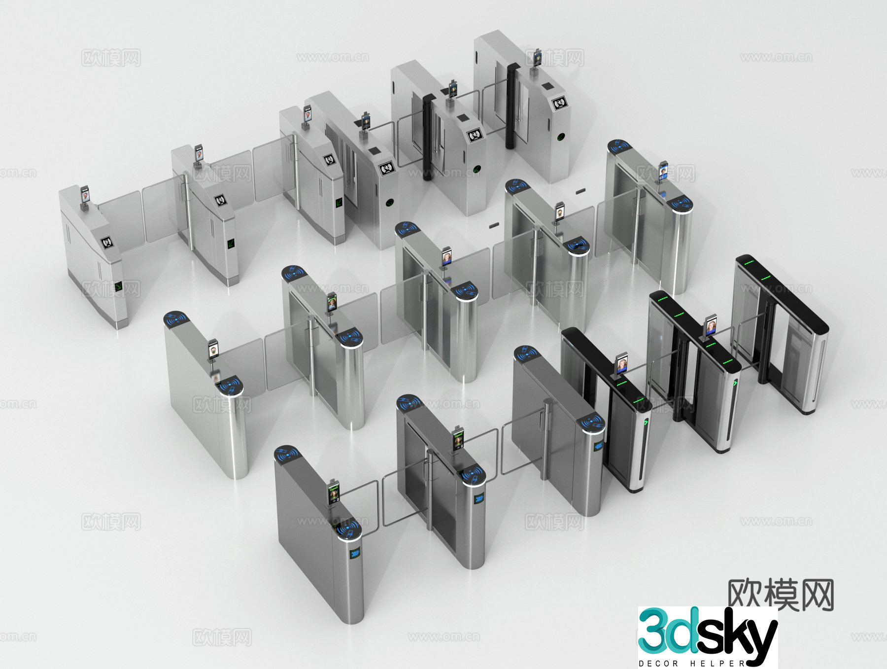 Modern turnstile, access control machine, gate, induction door 3d model