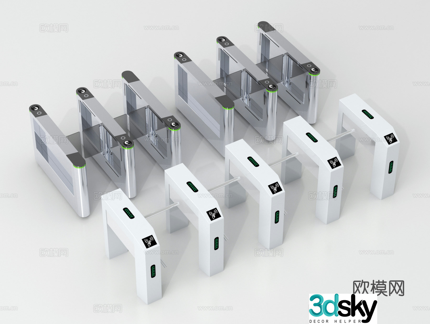 Modern turnstile, access control machine, gate, induction door 3d model