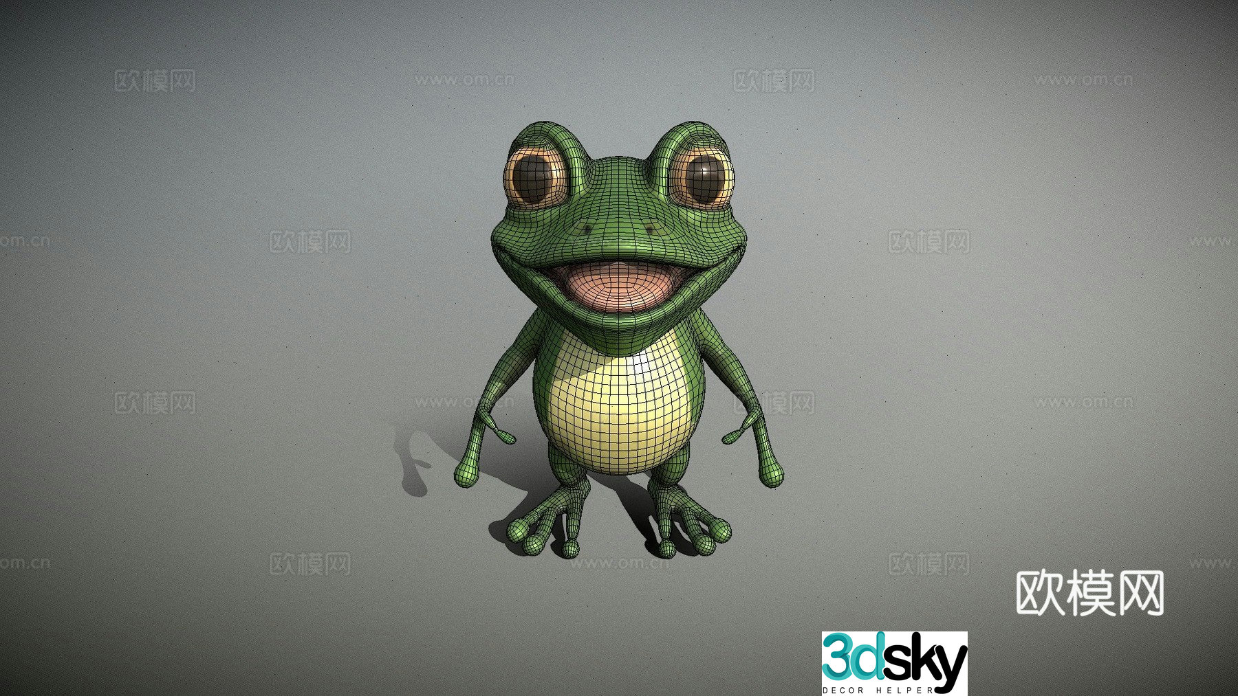 Cartoon frog round eyes laughing 3d model